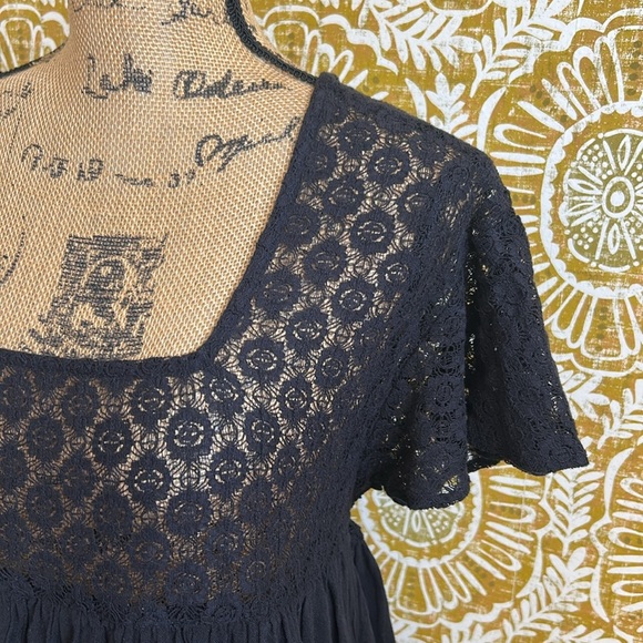 NWOT Free People Bring The Romance Black Lace Ruffle Babydoll Midi Dress size XS - Picture 7 of 12